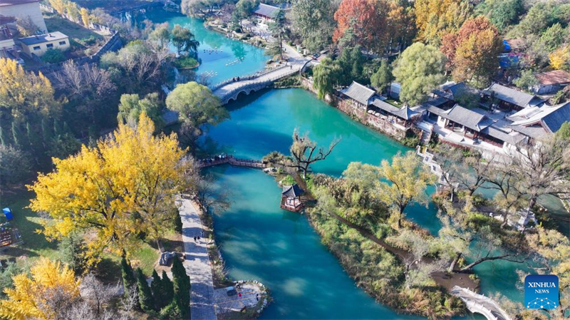 Αεροφωτογραφία που τραβήχτηκε στις 5 Νοεμβρίου του 2025, δείχνει ανθρώπους να απολαμβάνουν τον ελεύθερο χρόνο τους σε μια γραφική περιοχή στην πόλη Τσινγκτζόου της επαρχίας Σαντόνγκ. (Φωτογραφία / Xinhua)